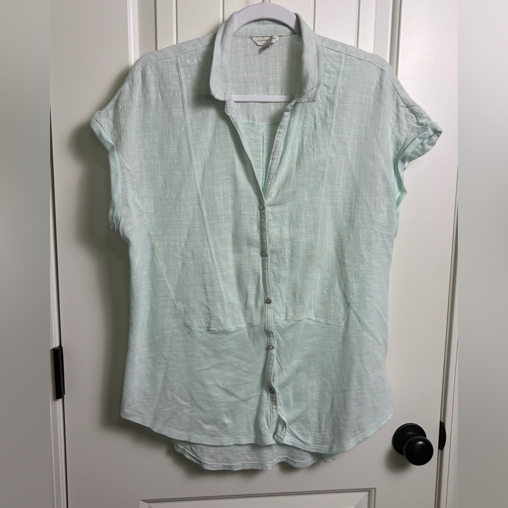 Light Blue Green Button-Front Women’s Top